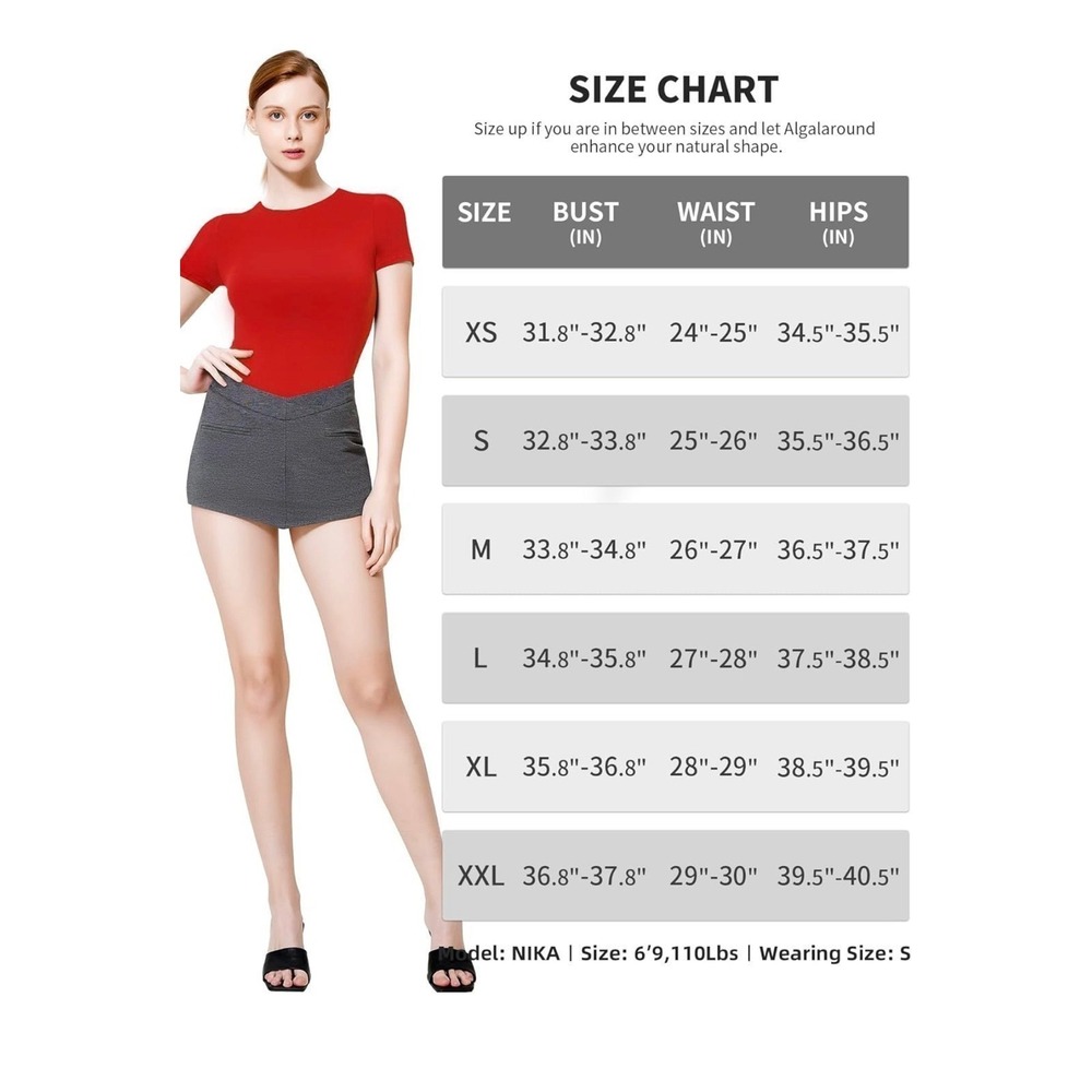ALGALAROUND Double Lined Short Sleeve Bodysuit Basic T Shirts Body Suit‎ - Picture 4 of 6